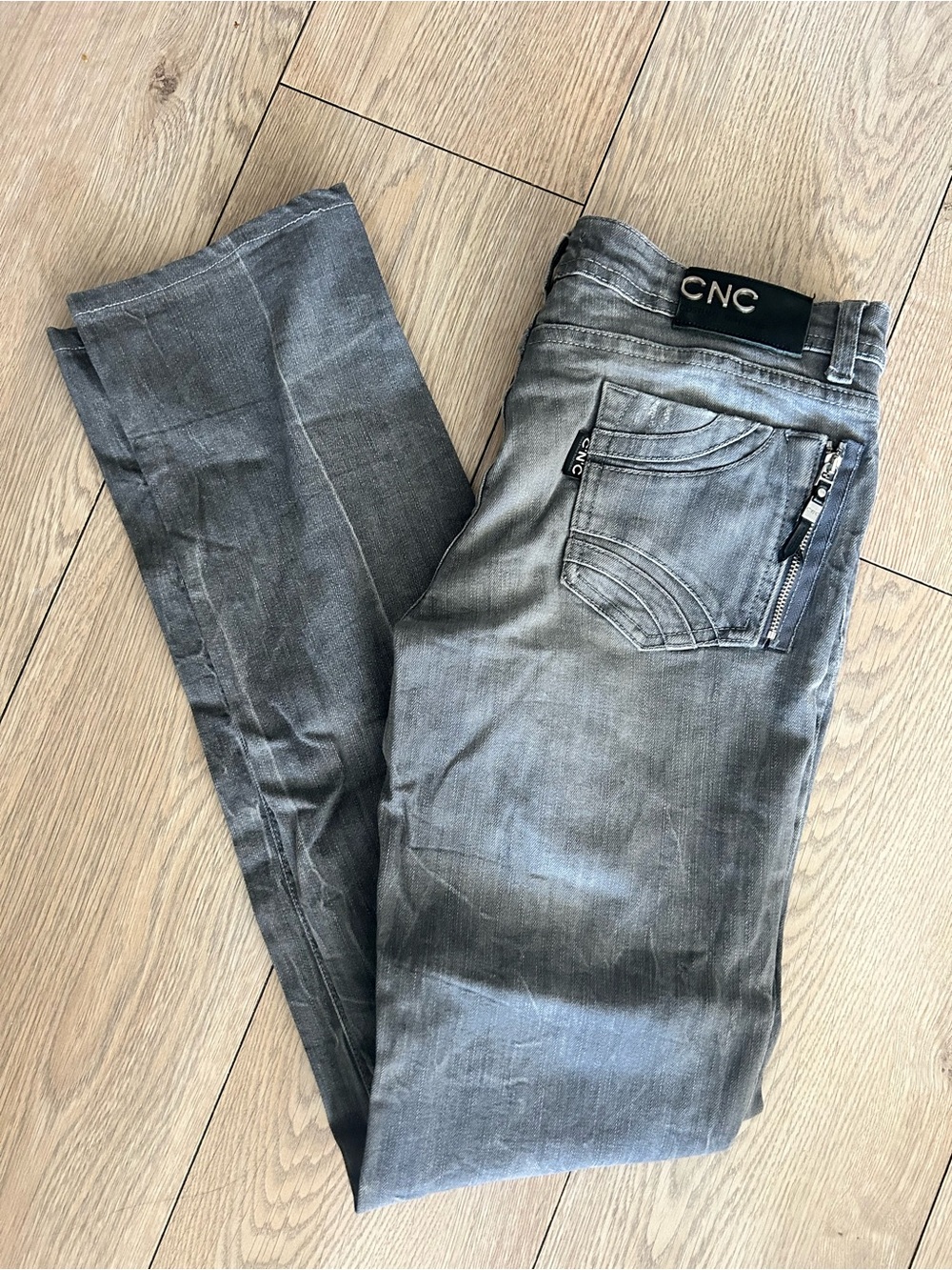 Straight Leg Grey Stretch Jeans